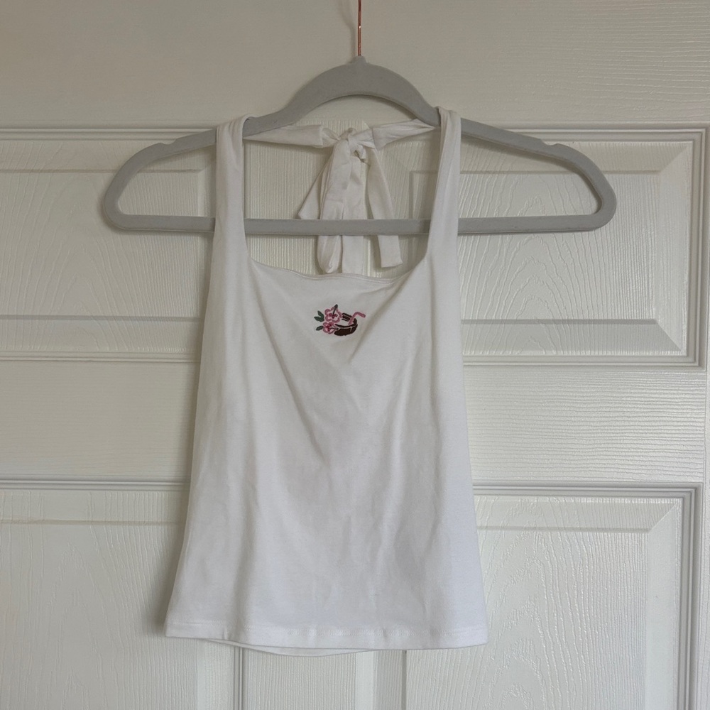 Hollister White Coconut Embroidered Women's Halter Top